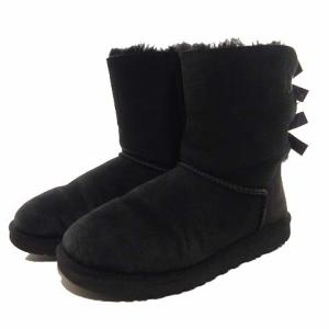 UGG australia BAILEY BOW ムートンブーツ ショート サテンリボンアイ フラット 25cm ブラック