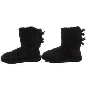 UGG australia BAILEY BOW ムートンブーツ ショート サテンリボンアイ フラット 25cm ブラック