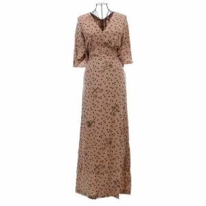 19AW 星座柄Vネックロングフレアワンピース 36 ピンク