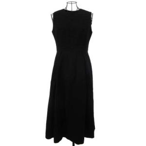 19AW ロングワンピース ノースリーブ フレア ロゴ総柄 コットン 38 ブラック
