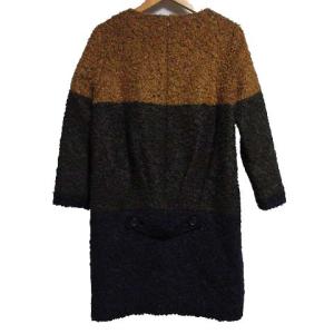 GRACE CONTINENTAL ワンピース ミニ 長袖 ブークレ ボーダー クルーネック 36 ベージュ ダークグレー ネイビー