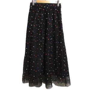 19SS ドット刺繍ロングチュールスカート 38 ブラック