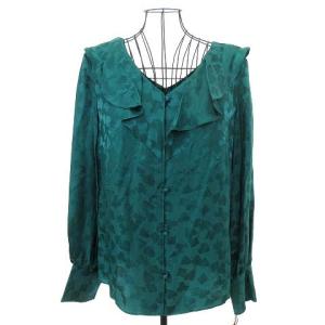 トランプ柄Vネックフリルブラウス 38 グリーン