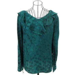 GRACE CONTINENTAL トランプ柄Vネックフリルブラウス 38 グリーン