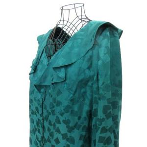 GRACE CONTINENTAL トランプ柄Vネックフリルブラウス 38 グリーン