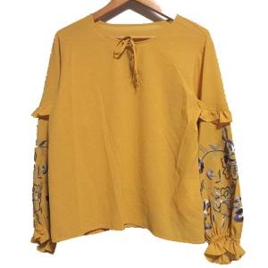 GRACE CONTINENTAL プルオーバー ブラウス 長袖 フリル フラワー袖刺繍 36 イエロー