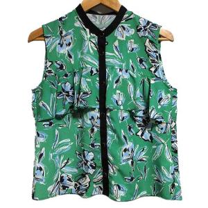 21SS バンドカラーノースリーブ花柄ブラウス 36 グリーン