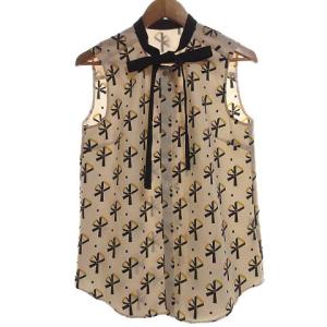 21SS リボン柄ノースリーブボウタイブラウス 36 ベージュ