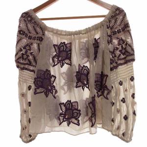 GRACE CONTINENTAL ブラウス 刺繍 七分袖 プルオーバー シアー 36 ベージュ パープル