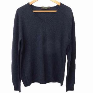 ニット カシミヤ ウール Vネック M ネイビー