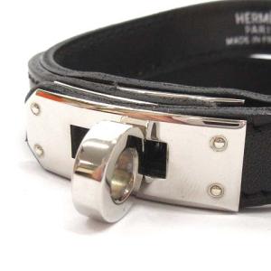HERMES ケリー ブレスレット レザー シルバー金具 E刻印  ブラック