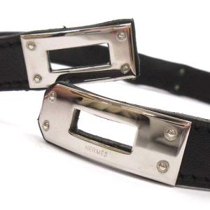 HERMES ケリー ブレスレット レザー シルバー金具 E刻印  ブラック