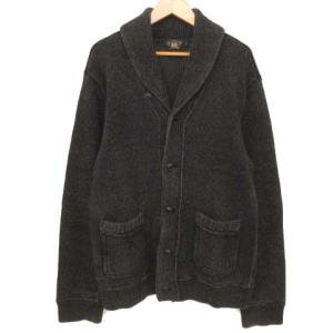 ショールカラー カーディガン ニット ジャケット ヴィンテージ加工 L 黒 