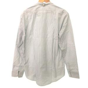 visvim シャツ 長袖 バンドカラー ワンポイント ストライプ L ホワイト
