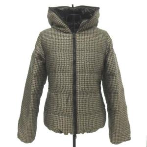 ダウンジャケット ジャガード 千鳥柄 ハウンドトゥース ショート丈 42 ベージュ