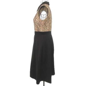GRACE CONTINENTAL 17AW ワンピース ひざ丈 レース フレア タックスカート 36 ベージュ ブラック
