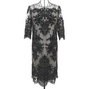 17AW レース ワンピース ドレス ノースリーブ ひざ丈  刺繍36 グレー ネイビー