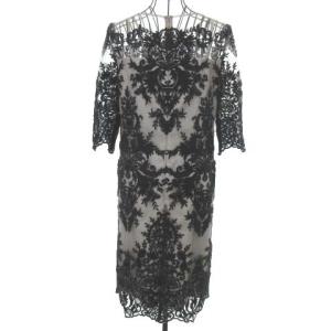 Diagram GRACE CONTINENTAL 17AW レース ワンピース ドレス ノースリーブ ひざ丈  刺繍36 グレー ネイビー