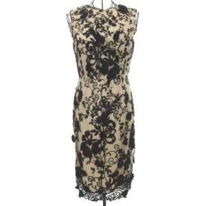 17AW レース ワンピース ドレス ひざ丈 刺繍 ノースリーブ36 キナリ