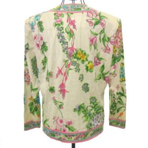 LEONARD Fashion フラワープリントノーカラージャケット M オフホワイト
