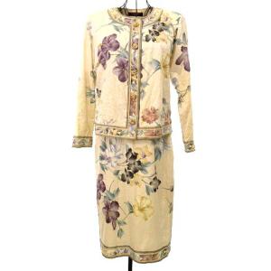 Fashion セットアップ ジャケット スカート 肩パッド 金ボタン ロゴ コットン100％ L ベージュ IBO20