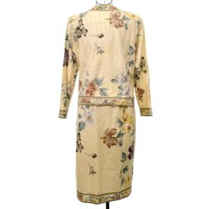 LEONARD Fashion セットアップ ジャケット スカート 肩パッド 金ボタン ロゴ コットン100％ L ベージュ IBO20