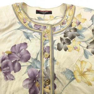 LEONARD Fashion セットアップ ジャケット スカート 肩パッド 金ボタン ロゴ コットン100％ L ベージュ IBO20