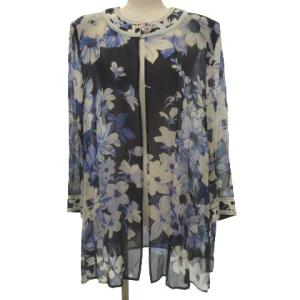 Fashion シルク花柄シースルーカーディガン 11AR ネイビー