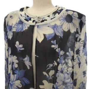 LEONARD Fashion シルク花柄シースルーカーディガン 11AR ネイビー