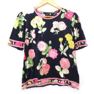 Fashion カットソー 半袖 花柄 L 紺