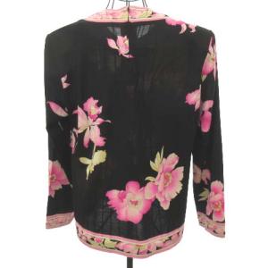 LEONARD Fashion 花柄 カットソー 長袖 肩タック フラワープリント シルク混ウール L ブラック