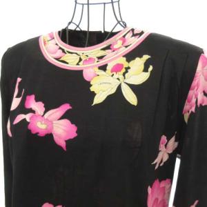 LEONARD Fashion 花柄 カットソー 長袖 肩タック フラワープリント シルク混ウール L ブラック