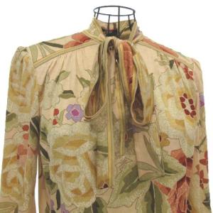 LEONARD FASHION ブラウス ボウタイ 花柄 シルク混 L ベージュ