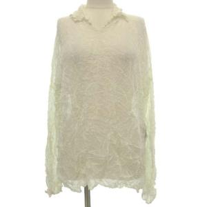 PERMANENTE カットソー 長袖 シワ加工 Vネック ホワイト