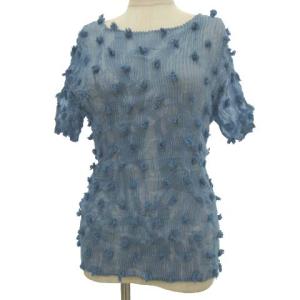 09SS フリンジドット プリーツカットソー M ブルー