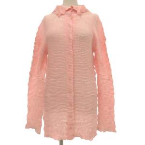 プリーツシャツ サイドスリット ピンク