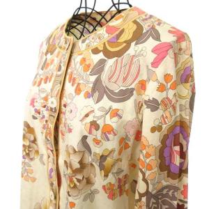 LEONARD FASHION ジャケット クルーネック 花柄 LL ベージュ