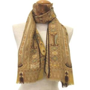 ETRO マフラー ストール ペイズリー シルク混 ウール フリンジ スカーフ イタリア製 ベージュ