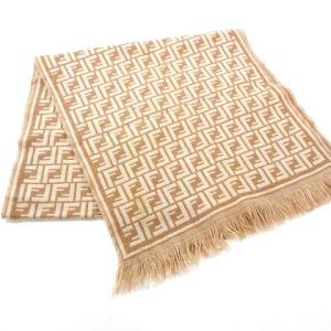 FENDI マフラー ストール ショール フリンジ ロゴ ズッカ柄 総柄 ウール100％ ブラウン