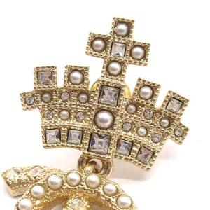 CHANEL ピアス ココマーク クラウン ラインストーン フランス製 ゴールドカラー