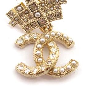 CHANEL ピアス ココマーク クラウン ラインストーン フランス製 ゴールドカラー