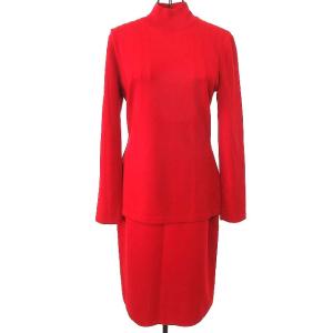 セットアップ ハイネック 長袖 スカート タイト ひざ丈 イタリア製 ウール100％ 44 レッド