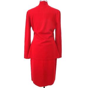 CELINE セットアップ ハイネック 長袖 スカート タイト ひざ丈 イタリア製 ウール100％ 44 レッド
