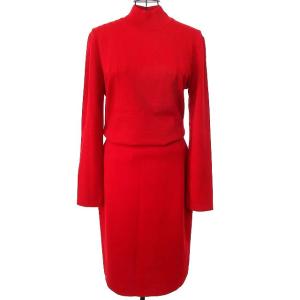 CELINE セットアップ ハイネック 長袖 スカート タイト ひざ丈 イタリア製 ウール100％ 44 レッド