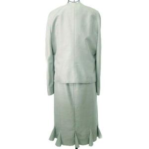 VALENTINO スーツ アンサンブル セットアップ ノーカラー ジャケット ワンピース すね丈 ビジュー イタリア製 シルク 12 L ミント