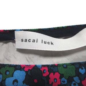 sacai luck チュニック カットソー 半袖 ボーダー 花柄 ボートネック F ネイビー グリーン