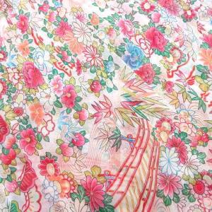 Christian Dior ストール フリル 切替え 花柄 シルク100％ ピンク イエロー