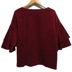 GRACE CONTINENTAL ベロア ブラウス カットソー 七分袖 Vネック ストレッチ ティアードフリル 36 レッド
