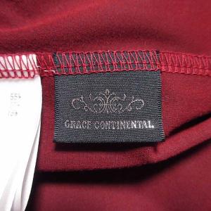 GRACE CONTINENTAL ベロア ブラウス カットソー 七分袖 Vネック ストレッチ ティアードフリル 36 レッド