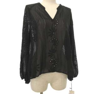 18SS カフタンカットワークトップ刺繍ブラウス 36 ブラック